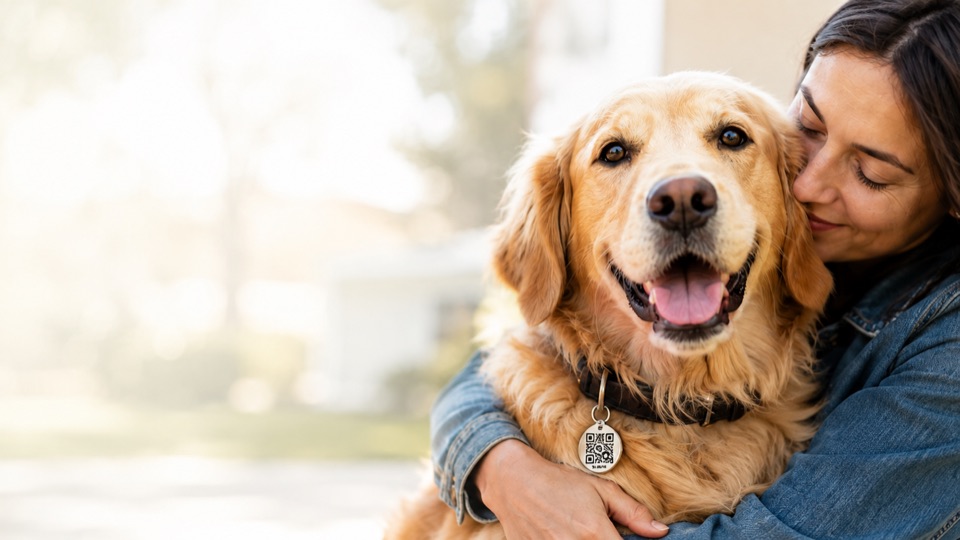 Una donna abbraccia il suo Golden Retriever